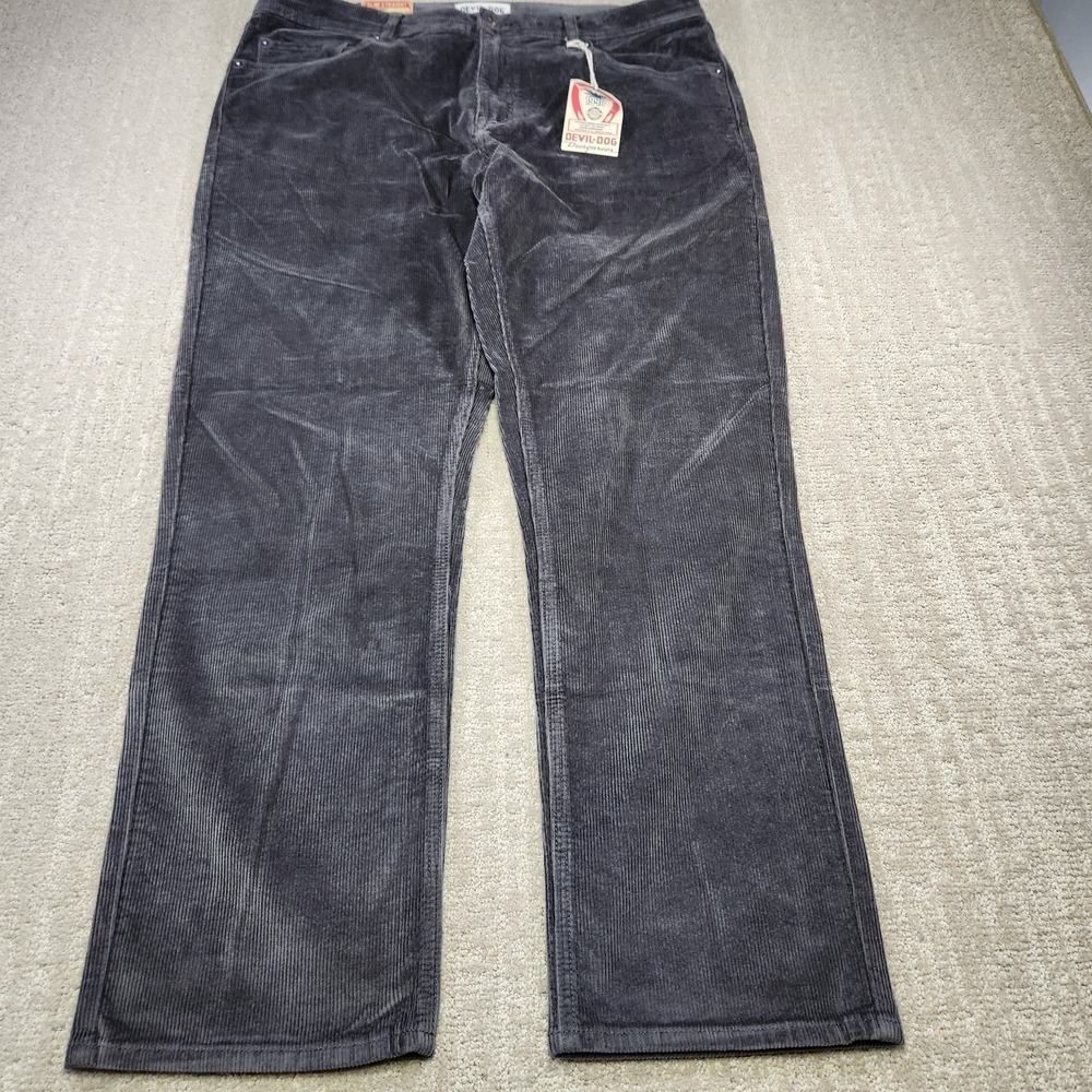 Devil Dog Corduroy Pants Men 38x30 Slim Straight Carbon Gray NEW‎ Cotton